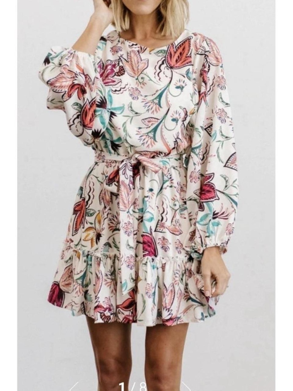 Baltic Born Tally Mini Dress Flirty Floral Spring Belted Chiffon, Size Large
